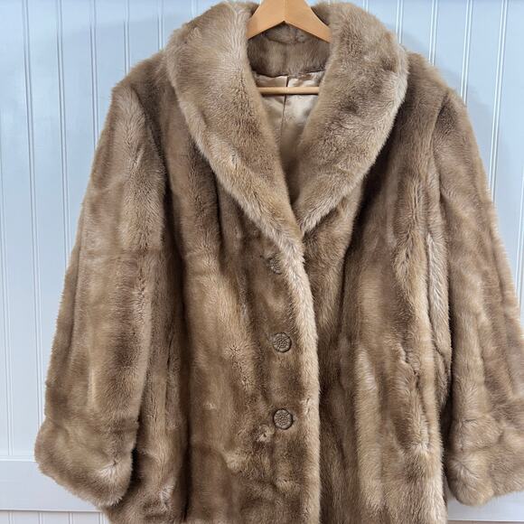 Vintage Mincara Russel Taylor Tan Faux Fur Coat Jacket Old Money Quiet Luxury - Picture 1 of 12